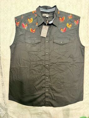 Cody James Men's Sleeveless Western Shirt with Rooster Yoke - Black L
